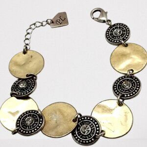 Vintage Park Lane CORONADO Bracelet Gold & Silver Disc Medallion Rhinestone